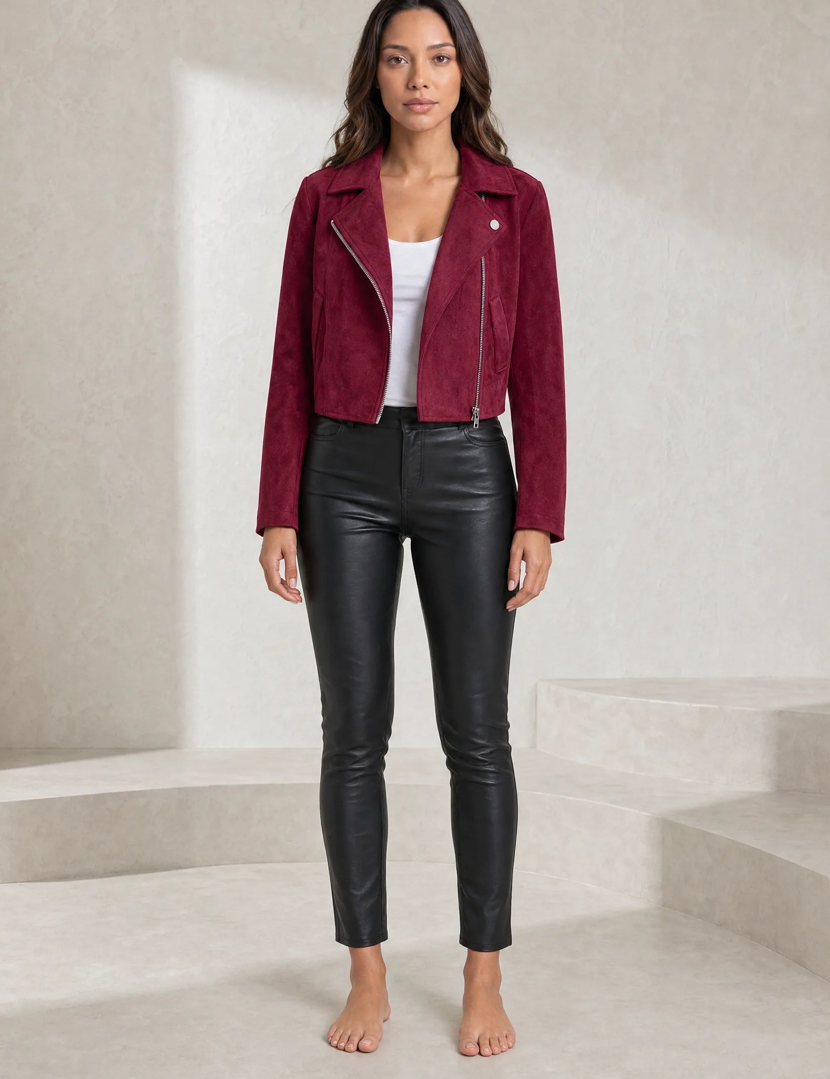 Veste courte suédine zip asymétrique | Lounelle Paris