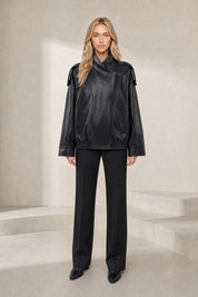 Veste en cuir ample col montant | Lounelle Paris