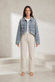 Veste en jean bleu délavé courte | Lounelle Paris