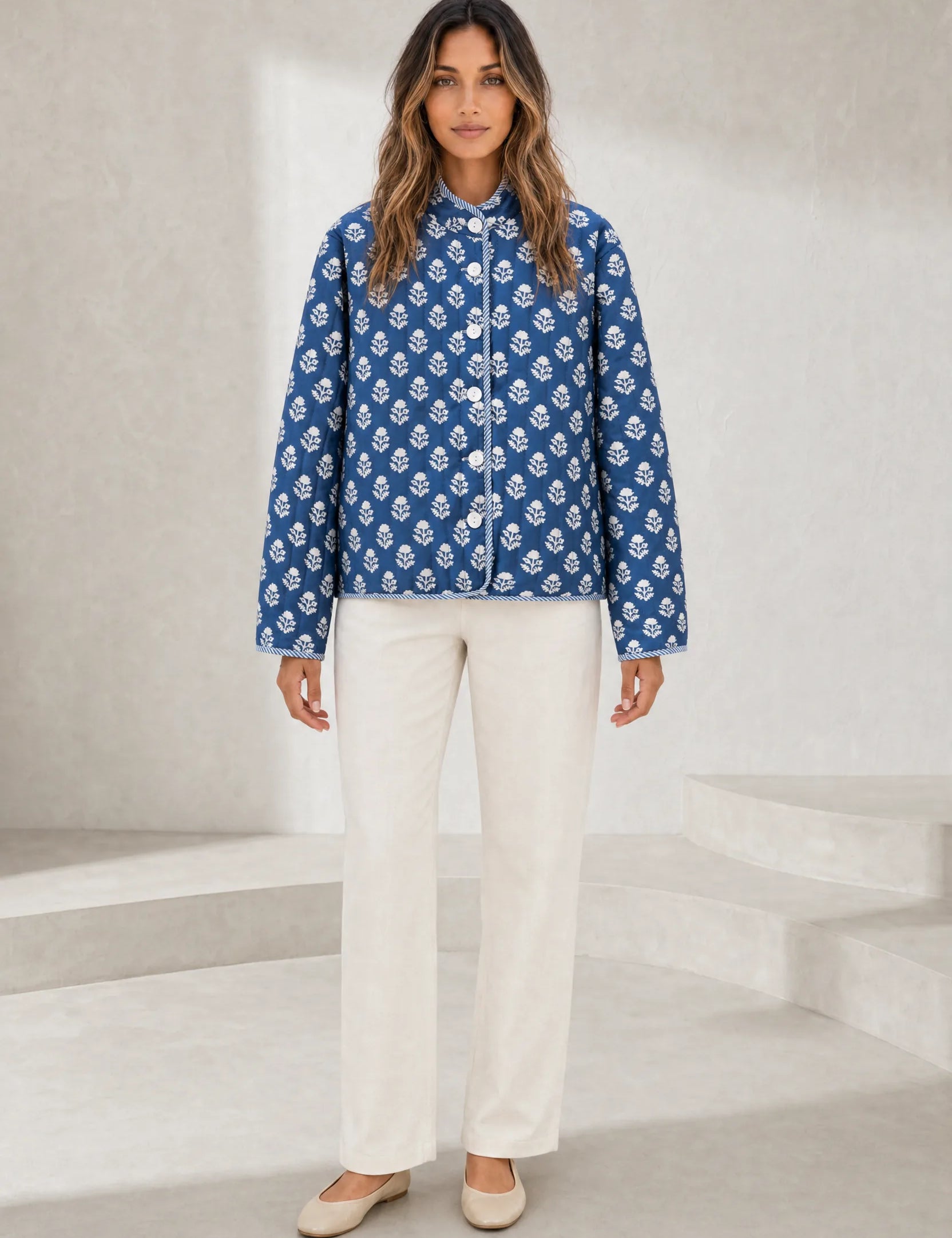 Veste matelassée imprimée col montant | Lounelle Paris