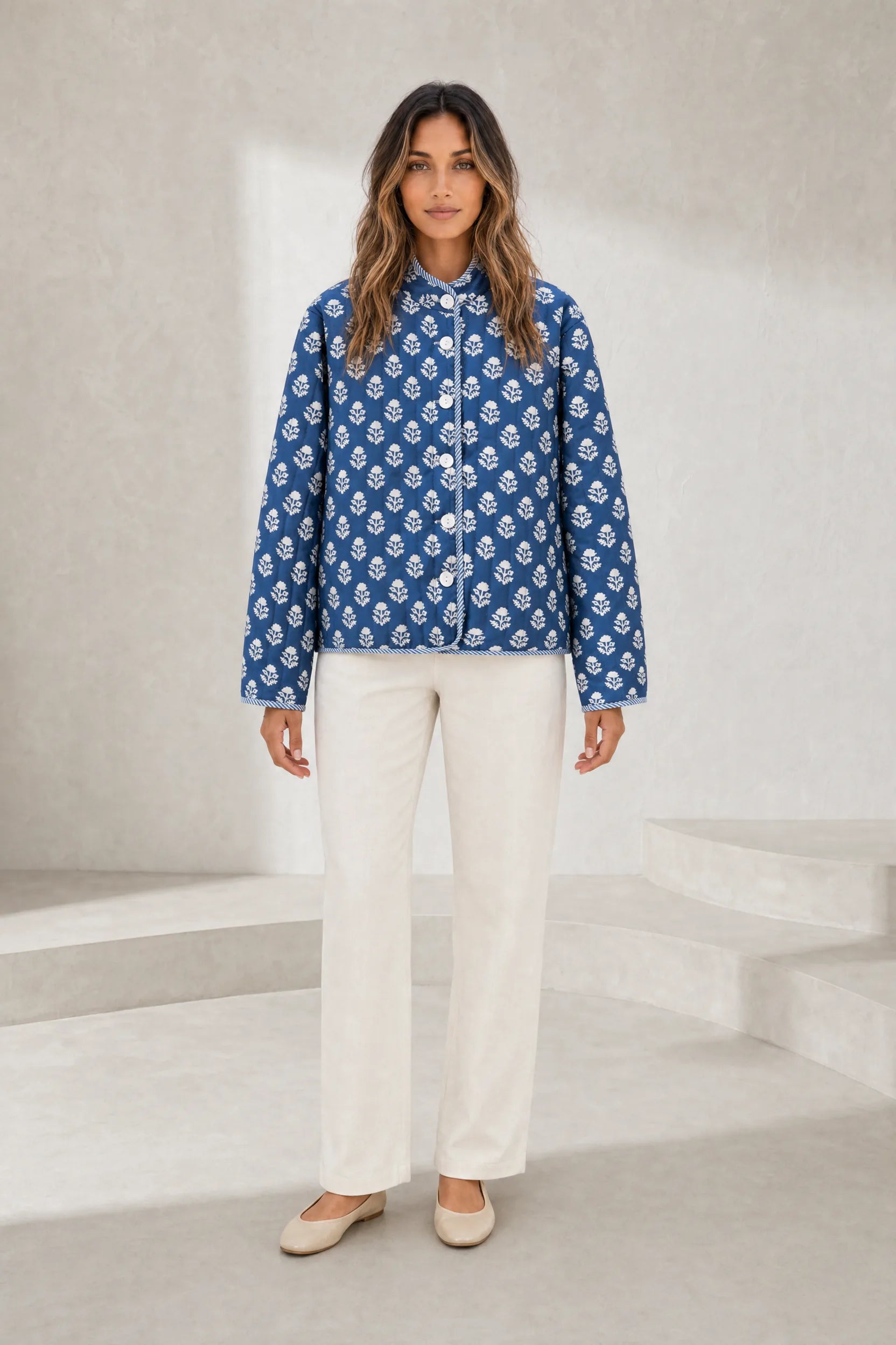 Veste matelassée imprimée col montant | Lounelle Paris
