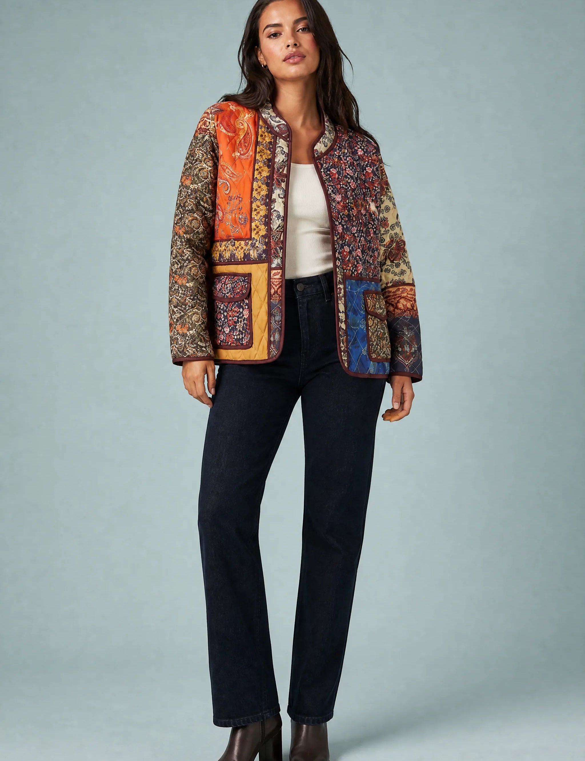 Veste matelassée patchwork coupe ample | Vue de face | Lounelle Paris