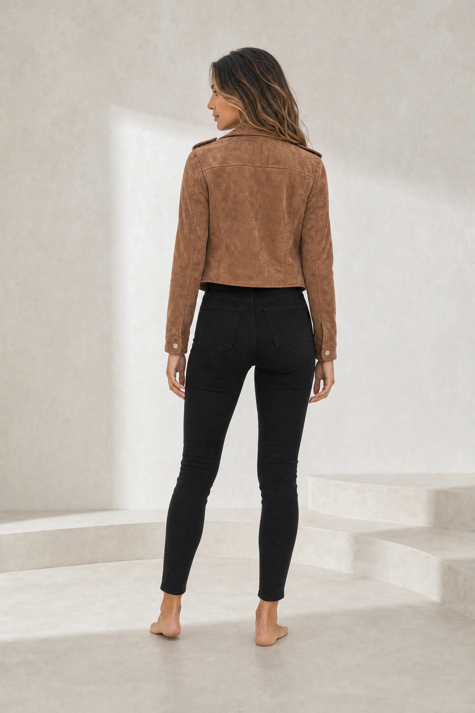 Veste motarde suéde zip asymétrique | Lounelle Paris