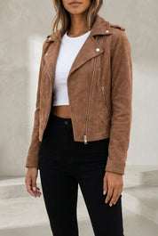 Veste motarde suéde zip asymétrique | Lounelle Paris